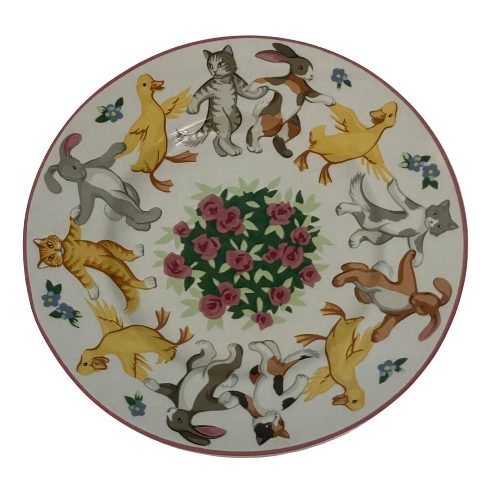 Tiffany and Co. Playground Child's Plate Dancing Cats Bunnies Ducks 7" 1992